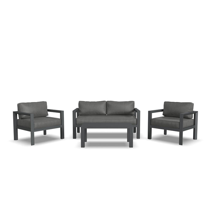 Grayton Gray Outdoor Aluminum Loveseat with Lounge Chairs and Coffee Table