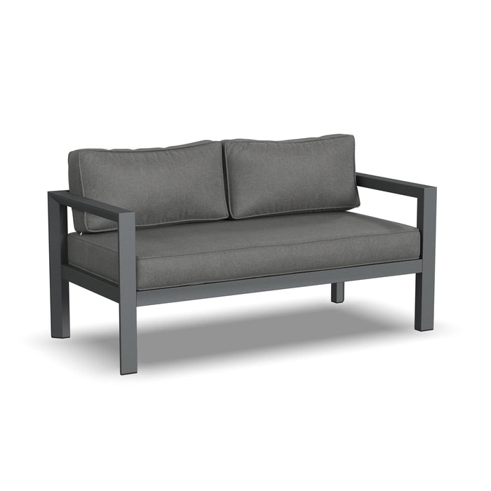 Grayton Outdoor Aluminum Loveseat with Lounge Chairs and Coffee Table