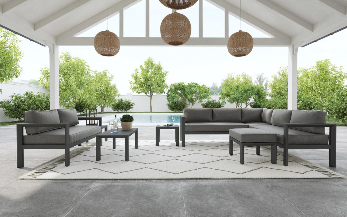 Grayton Outdoor Aluminum Loveseat with Lounge Chairs and Coffee Table